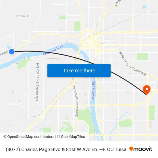 (8077) Charles Page Blvd & 81st W Ave Eb to OU Tulsa map