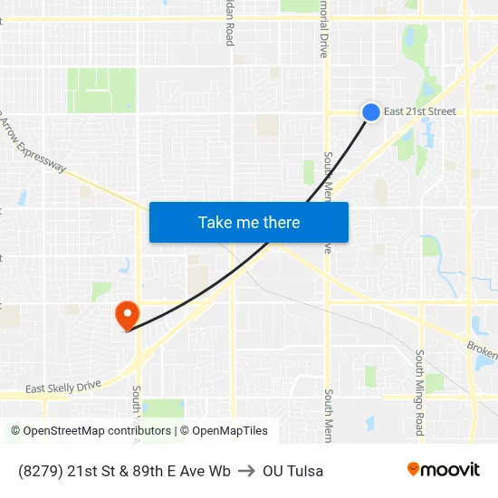 (8279) 21st St & 89th E Ave Wb to OU Tulsa map