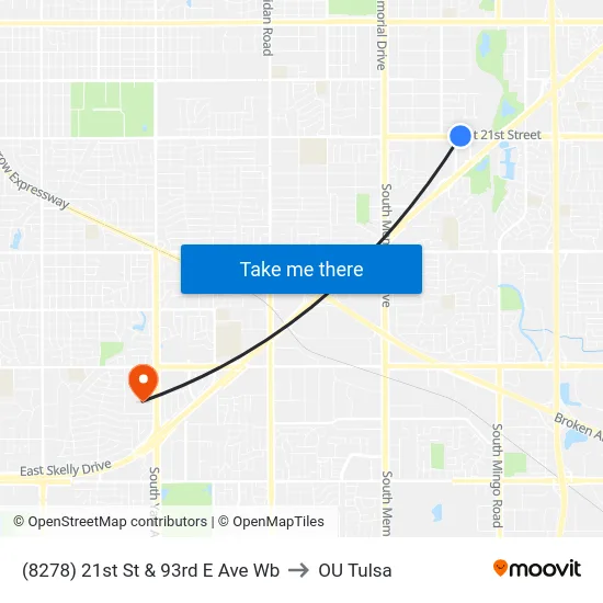 (8278) 21st St & 93rd E Ave Wb to OU Tulsa map