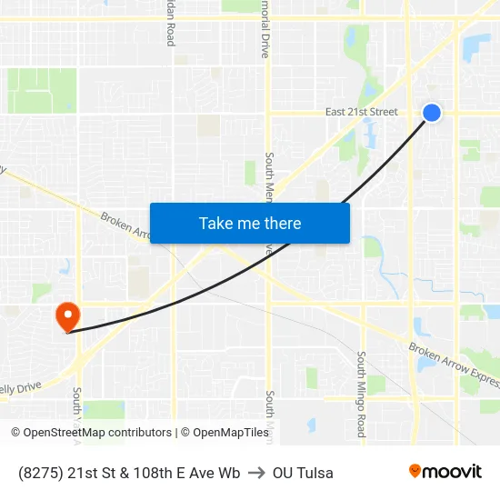 (8275) 21st St & 108th E Ave Wb to OU Tulsa map