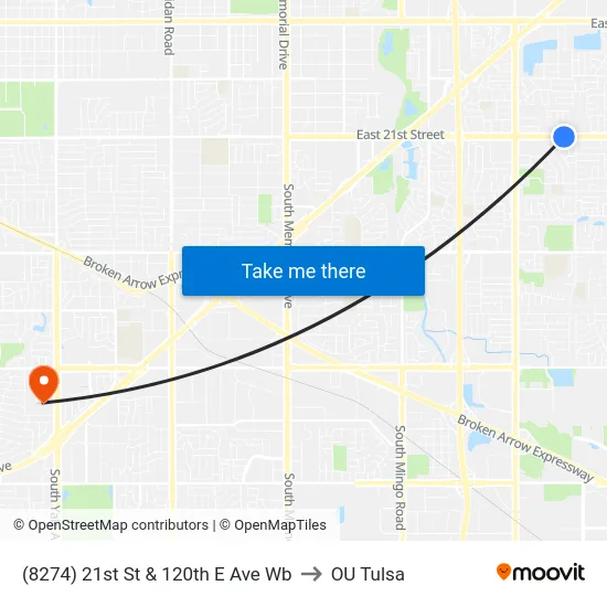 (8274) 21st St & 120th E Ave Wb to OU Tulsa map