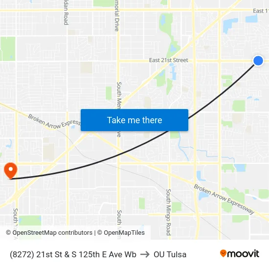 (8272) 21st St & S 125th E Ave Wb to OU Tulsa map
