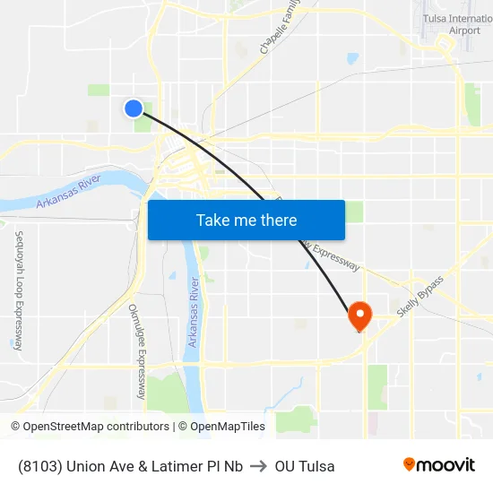 (8103) Union Ave & Latimer Pl Nb to OU Tulsa map
