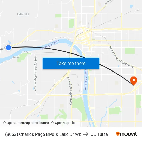 (8063) Charles Page Blvd & Lake Dr Wb to OU Tulsa map