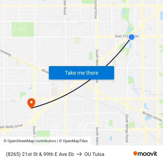 (8265) 21st St & 99th E Ave Eb to OU Tulsa map