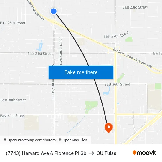 (7743) Harvard Ave & Florence Pl Sb to OU Tulsa map