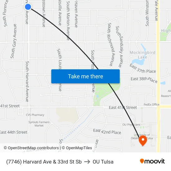 (7746) Harvard Ave & 33rd St Sb to OU Tulsa map