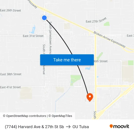(7744) Harvard Ave & 27th St Sb to OU Tulsa map