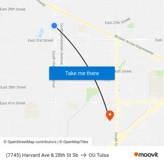 (7745) Harvard Ave & 28th St Sb to OU Tulsa map