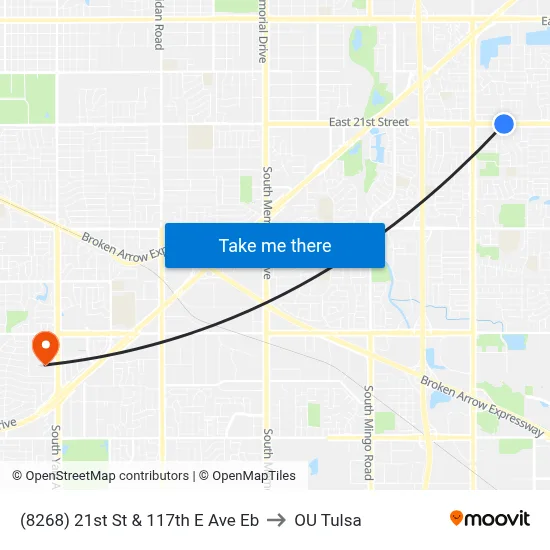 (8268) 21st St & 117th E Ave Eb to OU Tulsa map