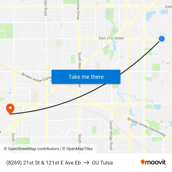 (8269) 21st St & 121st E Ave Eb to OU Tulsa map