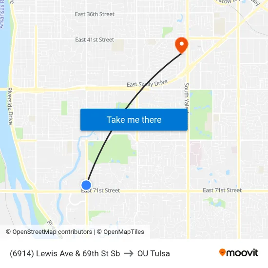 (6914) Lewis Ave & 69th St Sb to OU Tulsa map