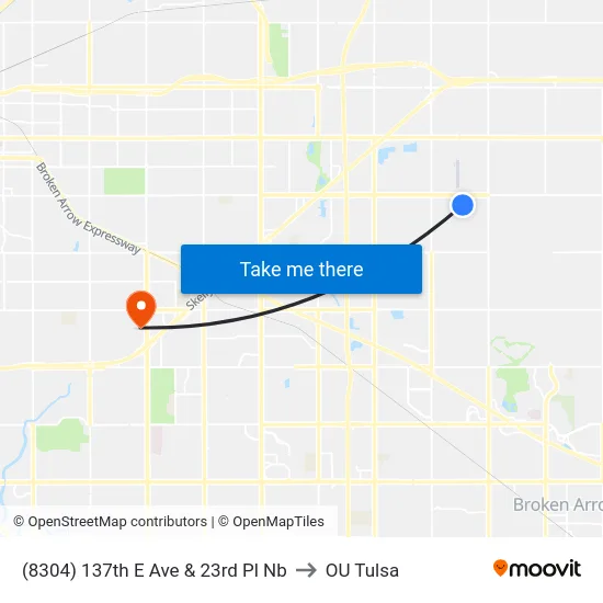 (8304) 137th E Ave & 23rd Pl Nb to OU Tulsa map