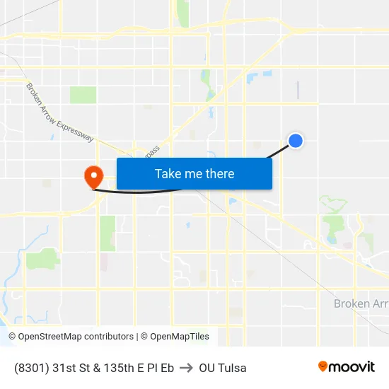 (8301) 31st St & 135th E Pl Eb to OU Tulsa map