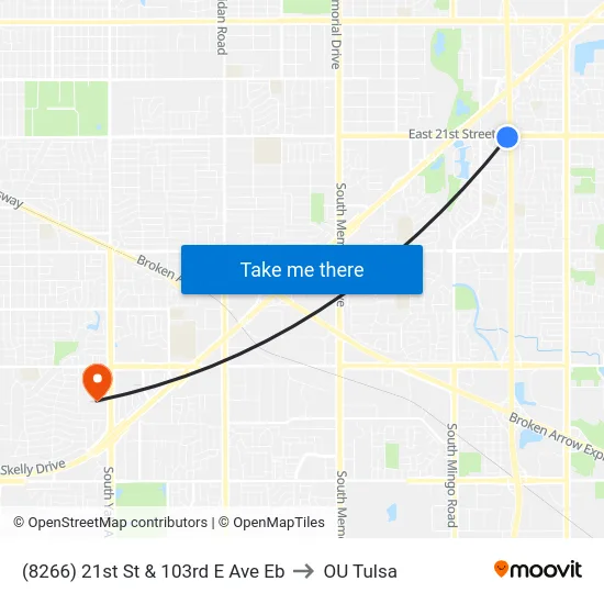(8266) 21st St & 103rd E Ave Eb to OU Tulsa map