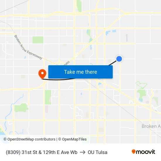 (8309) 31st St & 129th E Ave Wb to OU Tulsa map