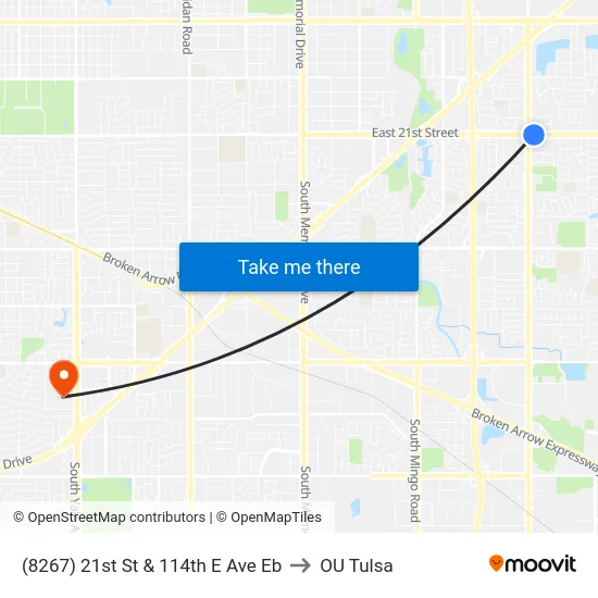 (8267) 21st St & 114th E Ave Eb to OU Tulsa map