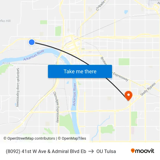 (8092) 41st W Ave & Admiral Blvd Eb to OU Tulsa map