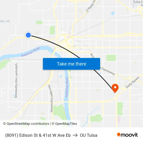 (8091) Edison St & 41st W Ave Eb to OU Tulsa map