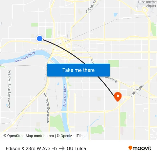 Edison & 23rd W Ave Eb to OU Tulsa map