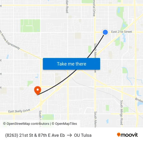 (8263) 21st St & 87th E Ave Eb to OU Tulsa map