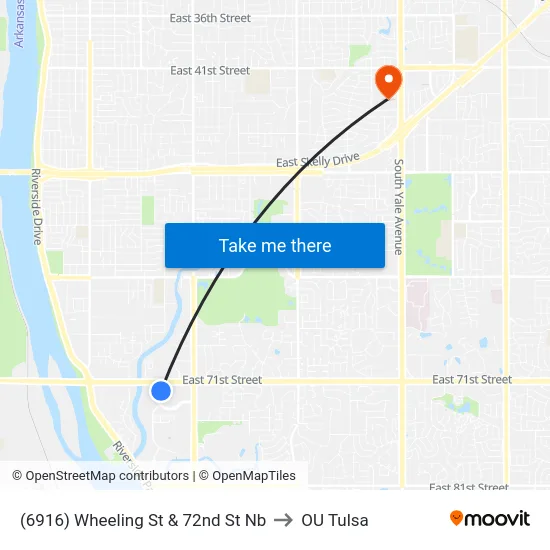 (6916) Wheeling St & 72nd St Nb to OU Tulsa map
