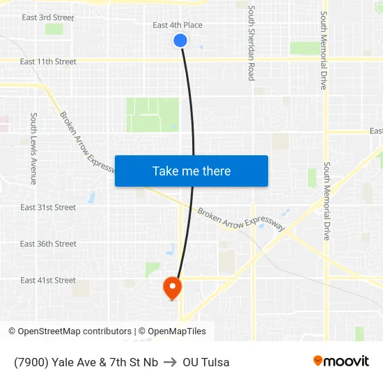 (7900) Yale Ave & 7th St Nb to OU Tulsa map