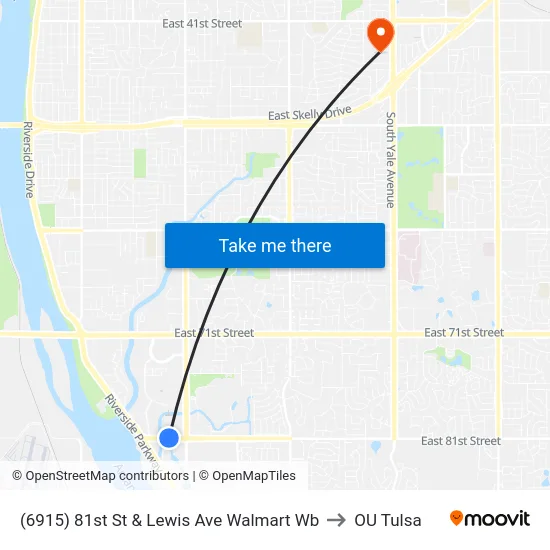 (6915) 81st St & Lewis Ave Walmart Wb to OU Tulsa map
