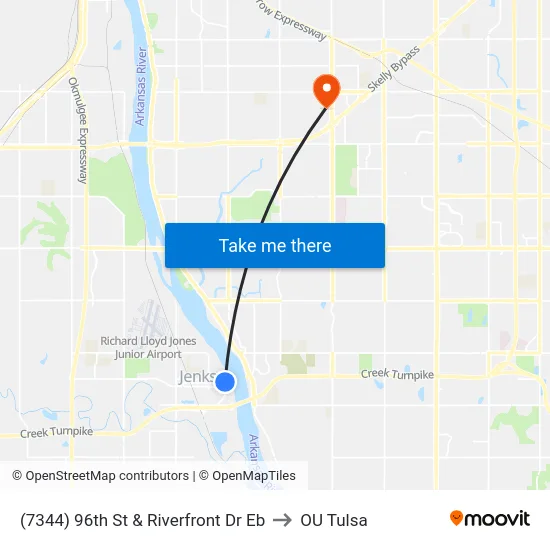 (7344) 96th St & Riverfront Dr Eb to OU Tulsa map