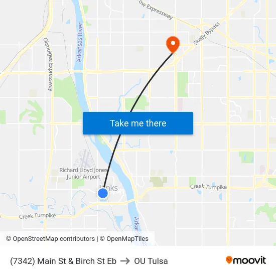 (7342) Main St & Birch St Eb to OU Tulsa map