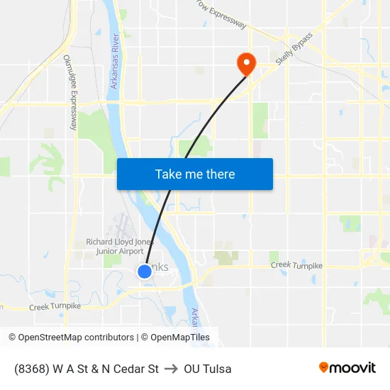 (8368) W A St & N Cedar St to OU Tulsa map