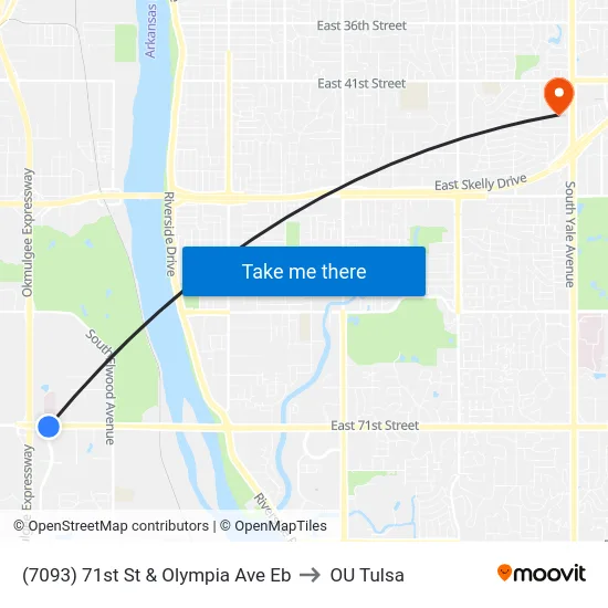 (7093) 71st St & Olympia Ave Eb to OU Tulsa map