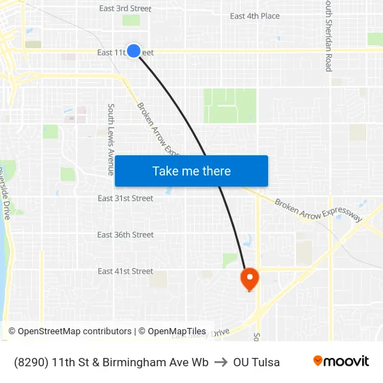 (8290) 11th St & Birmingham Ave Wb to OU Tulsa map