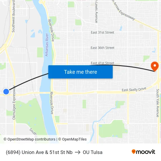 (6894) Union Ave & 51st St Nb to OU Tulsa map