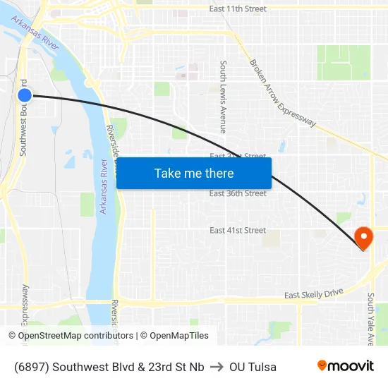 (6897) Southwest Blvd & 23rd St Nb to OU Tulsa map