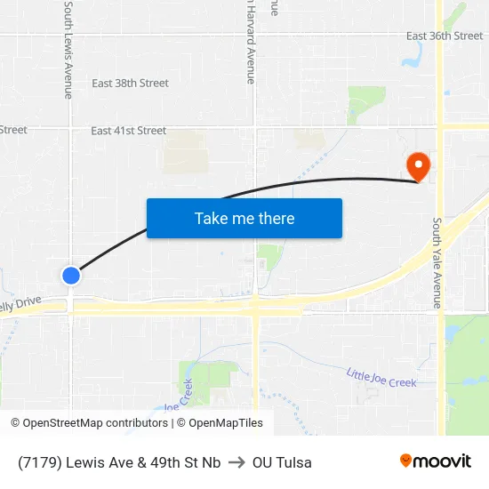(7179) Lewis Ave & 49th St Nb to OU Tulsa map