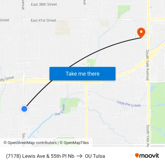(7178) Lewis Ave & 55th Pl Nb to OU Tulsa map