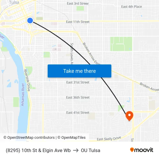 (8295) 10th St & Elgin Ave Wb to OU Tulsa map