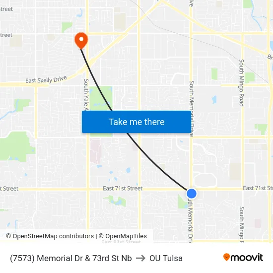 (7573) Memorial Dr & 73rd St Nb to OU Tulsa map