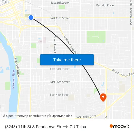 (8248) 11th St & Peoria Ave Eb to OU Tulsa map