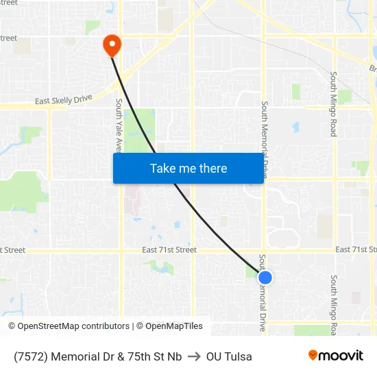 (7572) Memorial Dr & 75th St Nb to OU Tulsa map