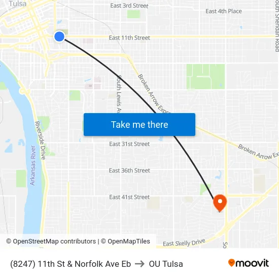 (8247) 11th St & Norfolk Ave Eb to OU Tulsa map