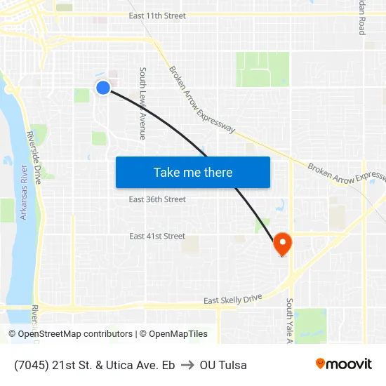 (7045) 21st St. & Utica Ave. Eb to OU Tulsa map