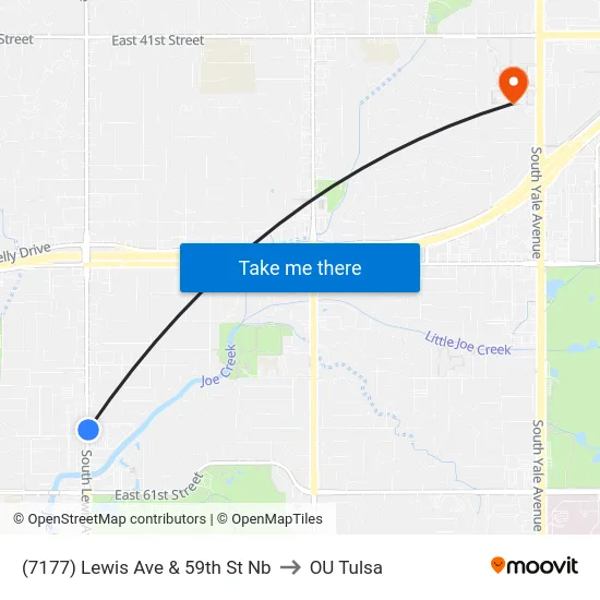 (7177) Lewis Ave & 59th St Nb to OU Tulsa map