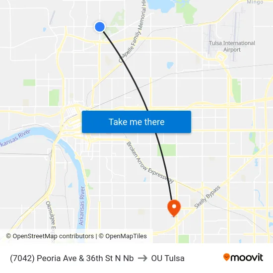 (7042) Peoria Ave & 36th St N Nb to OU Tulsa map