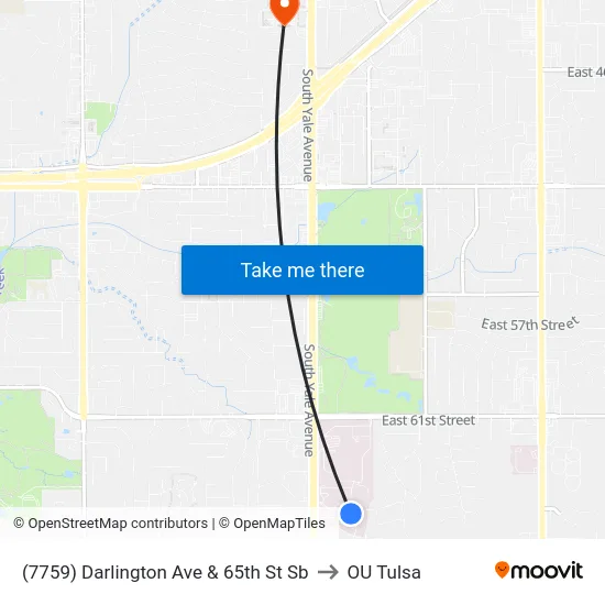 (7759) Darlington Ave & 65th St Sb to OU Tulsa map