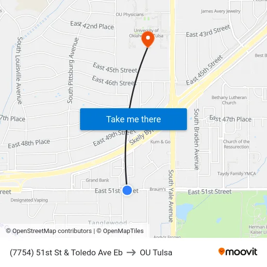 (7754) 51st St & Toledo Ave Eb to OU Tulsa map