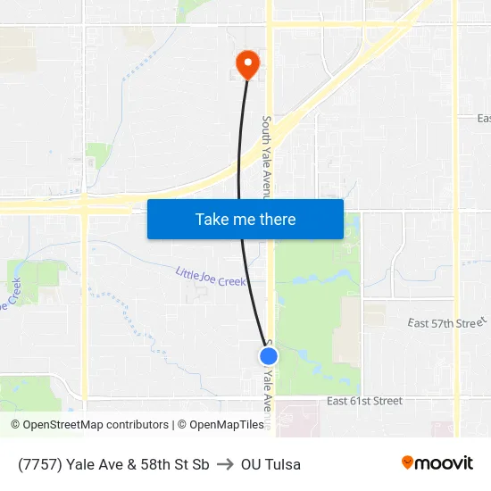 (7757) Yale Ave & 58th St Sb to OU Tulsa map