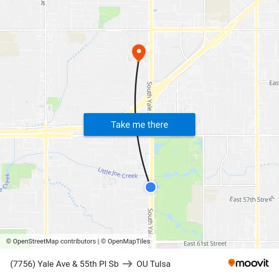 (7756) Yale Ave & 55th Pl Sb to OU Tulsa map