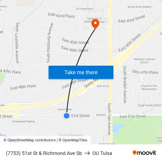 (7753) 51st St & Richmond Ave Sb to OU Tulsa map